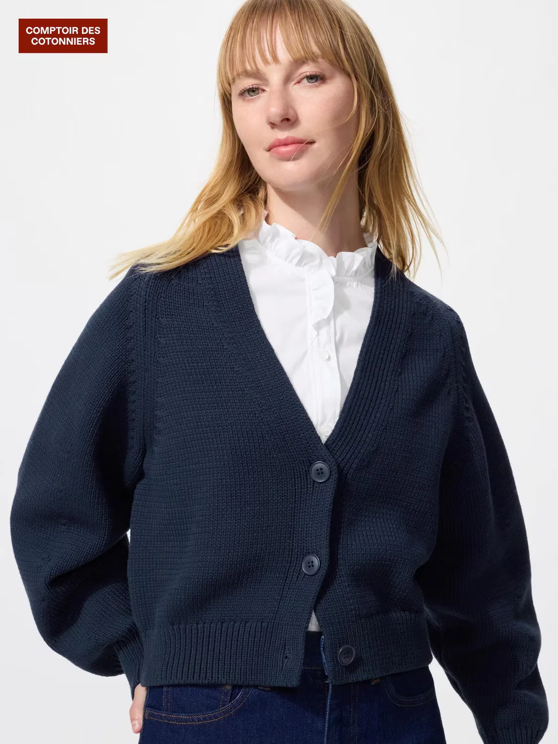 Кардиган Uniqlo, свободный крой с V-образным вырезом, темно-синий