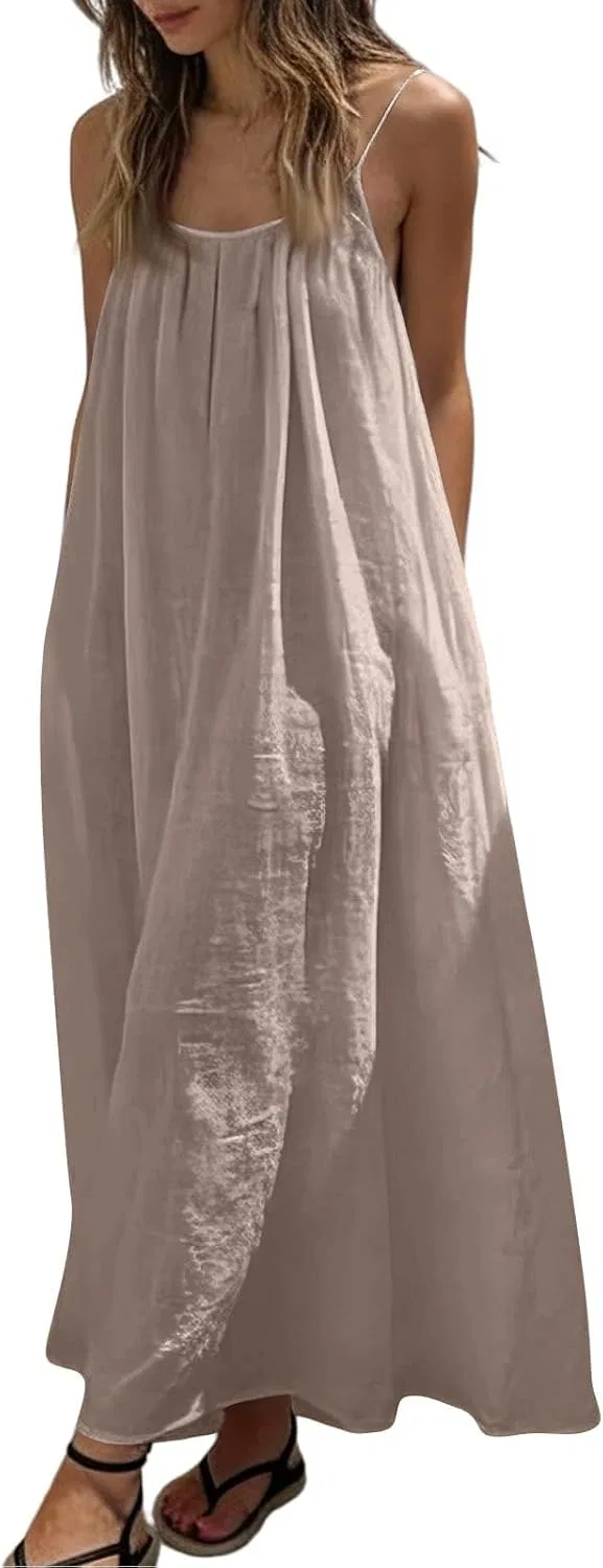 Женское летнее платье-комбинация с открытой спиной, Maxi, Camel — фото 4