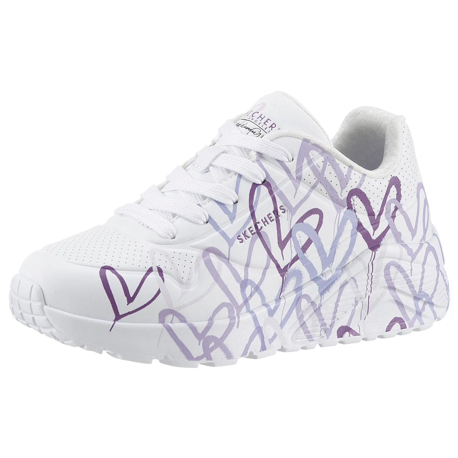 Детские кроссовки на шнуровке с принтом сердечек Skechers, White/Purple