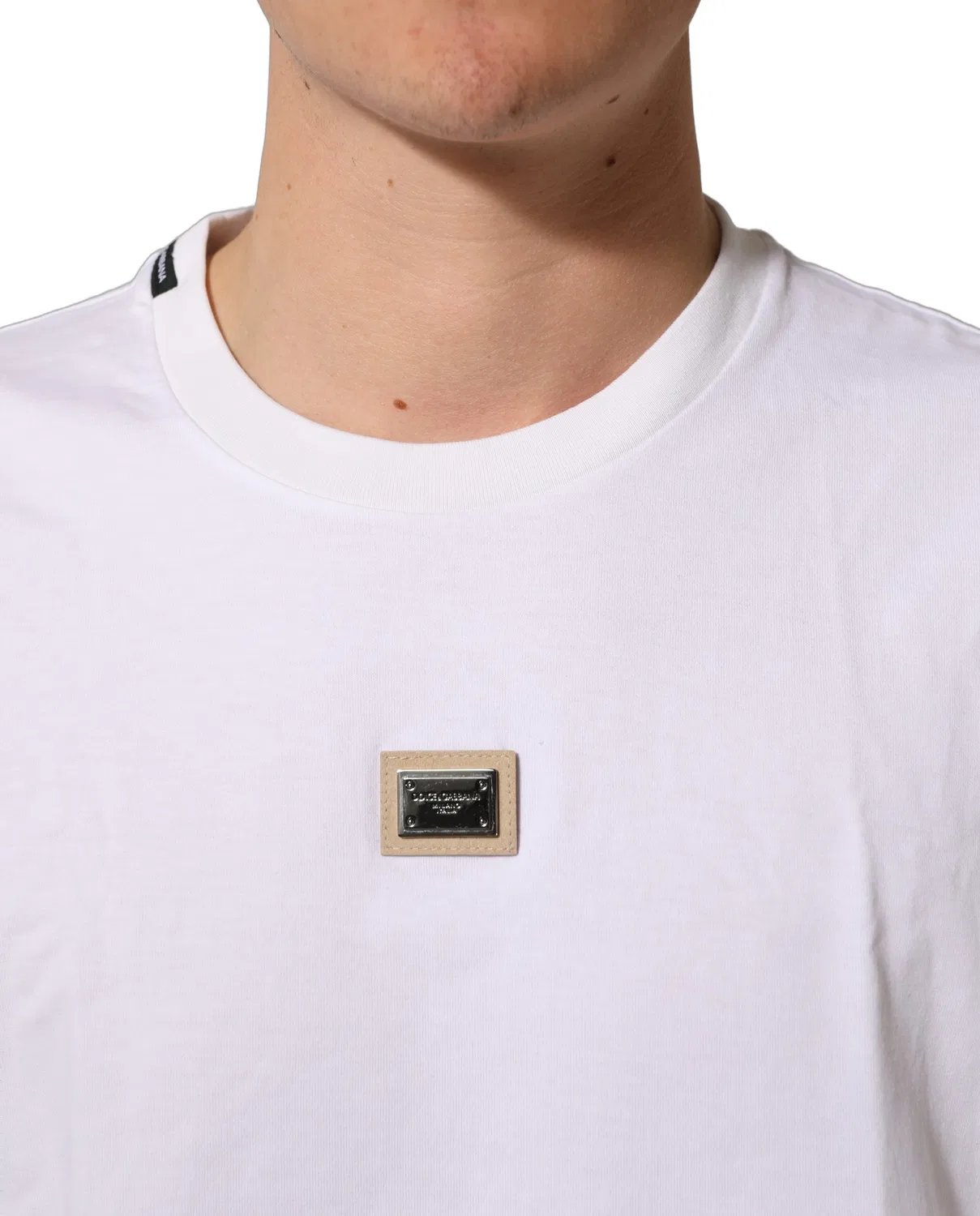 Мужская футболка с металлической пластиной с логотипом White Cotton Logo Plaque Crew Neck T-shirt Dolce & Gabbana, White — фото 2