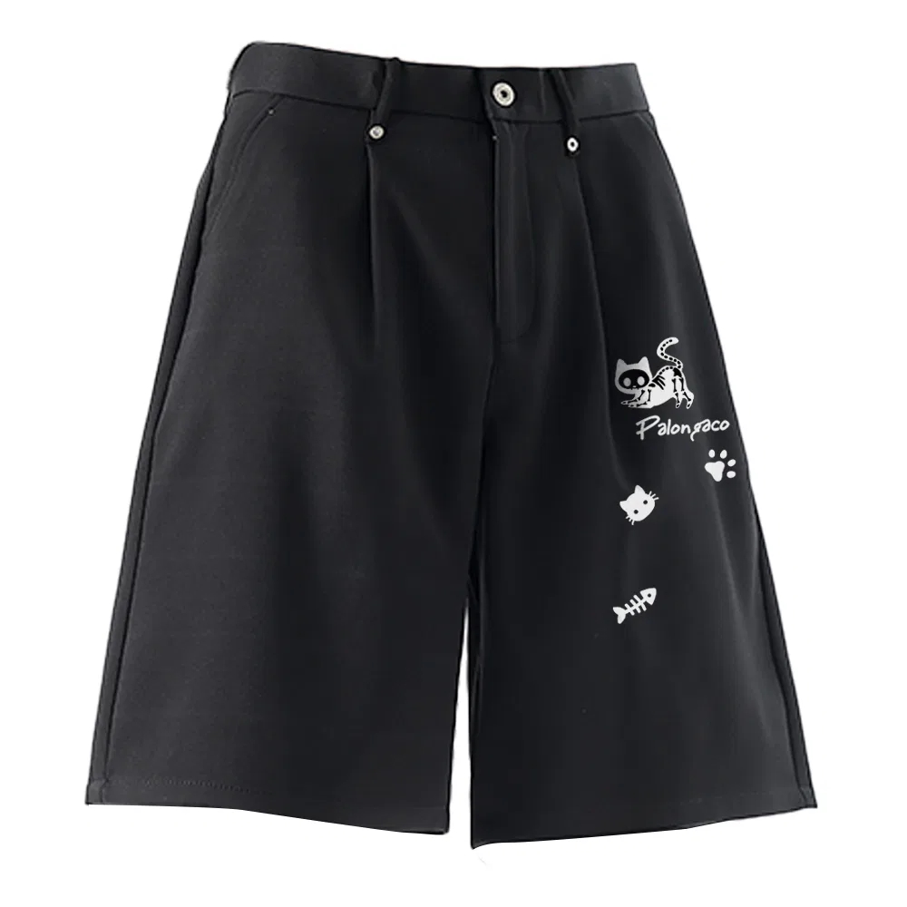 Детские шорты свободного кроя с принтом Casual Shorts Unisex Thin Straight Fit Pants, PAL ONGACO, Black