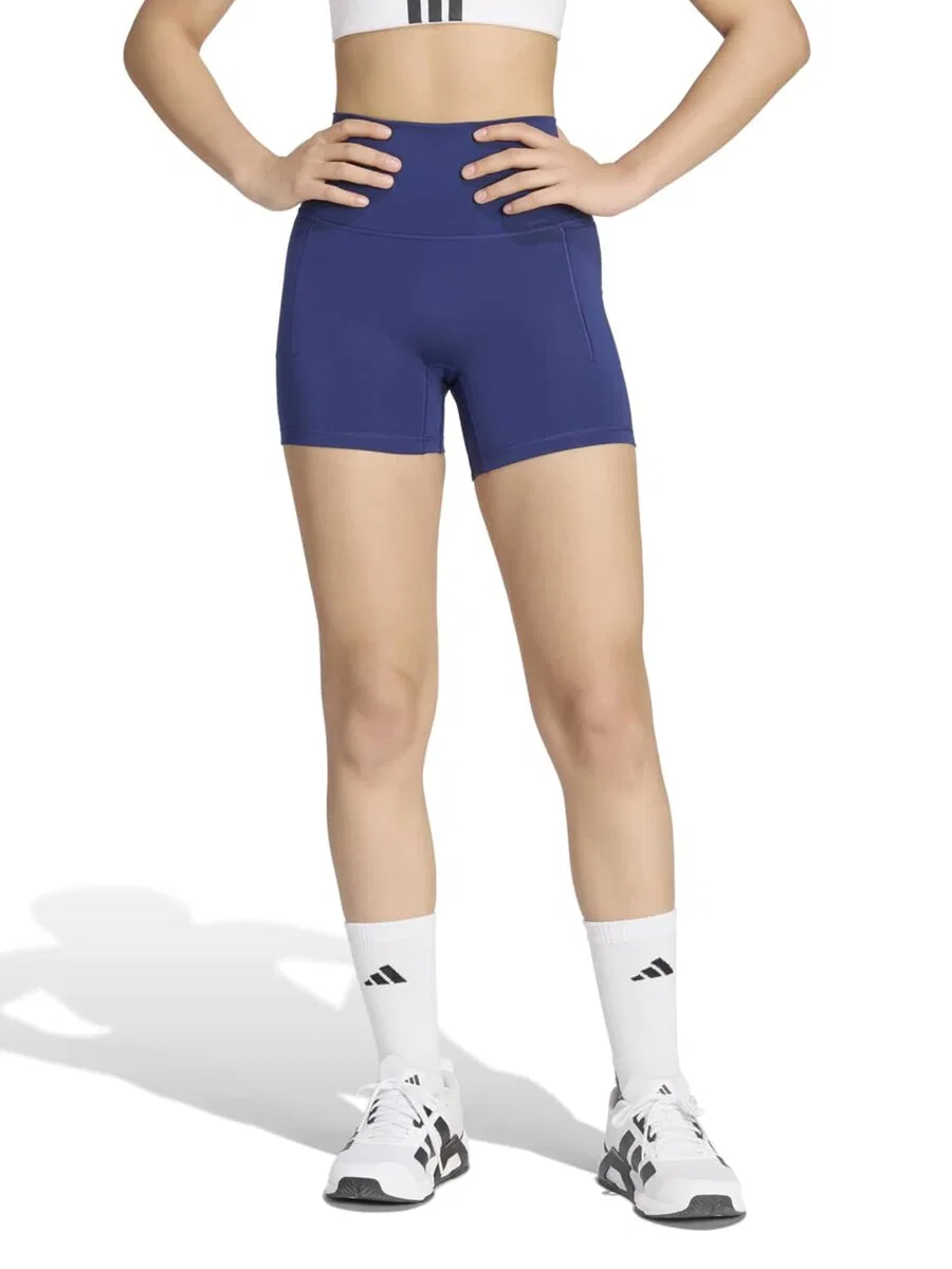 Спортивные узкие брюки ADIDAS PERFORMANCE '3-Stripes Studio All Me Booty Short' темно-синего цвета — фото 2