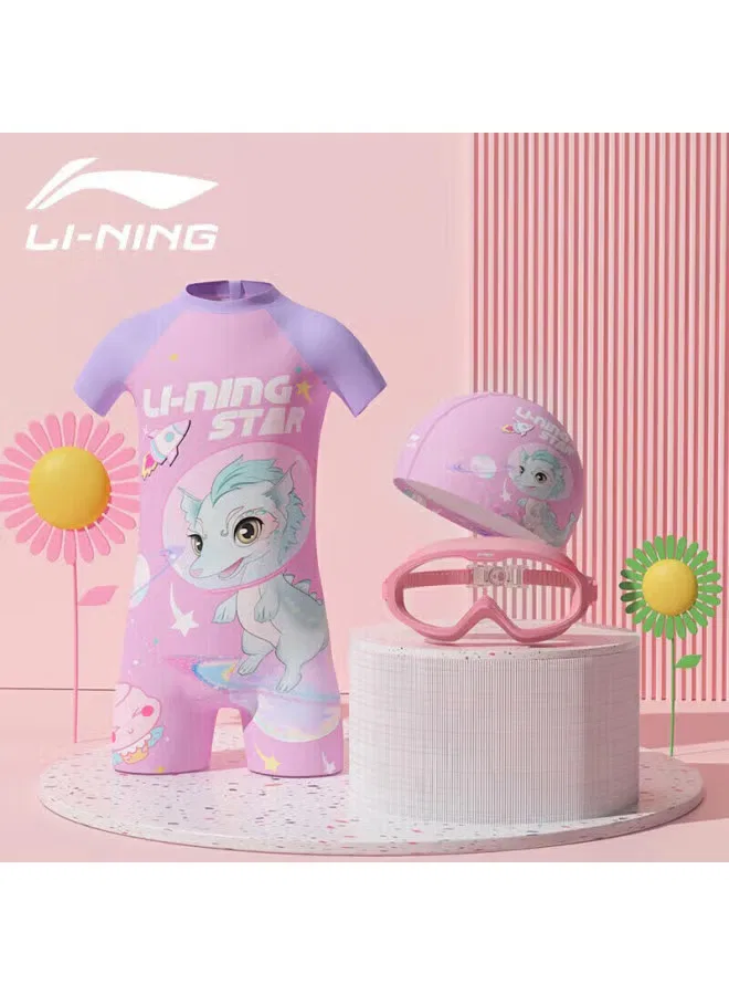 Купальник детский с принтом с очками и шапочкой 906 Li-Ning, розовый