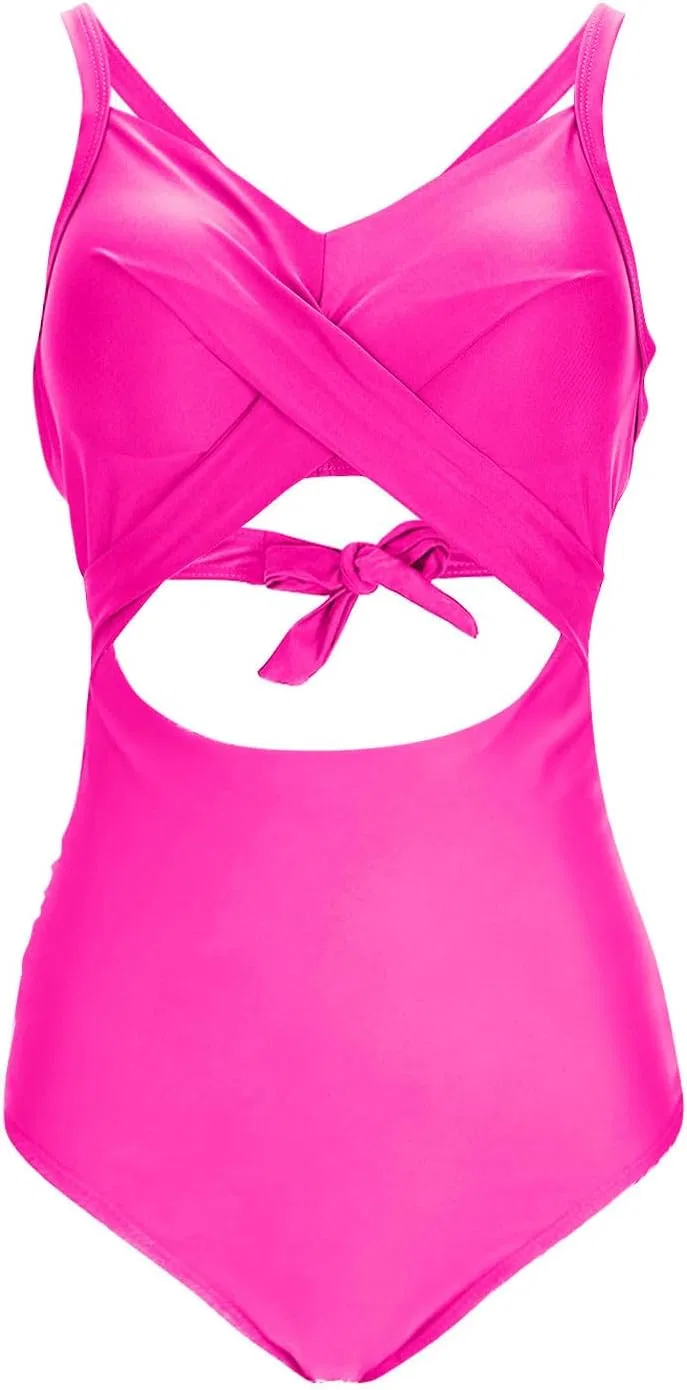 Женский цельнокроеный купальник с вырезом и V-образным вырезом, Hot Pink — фото 4