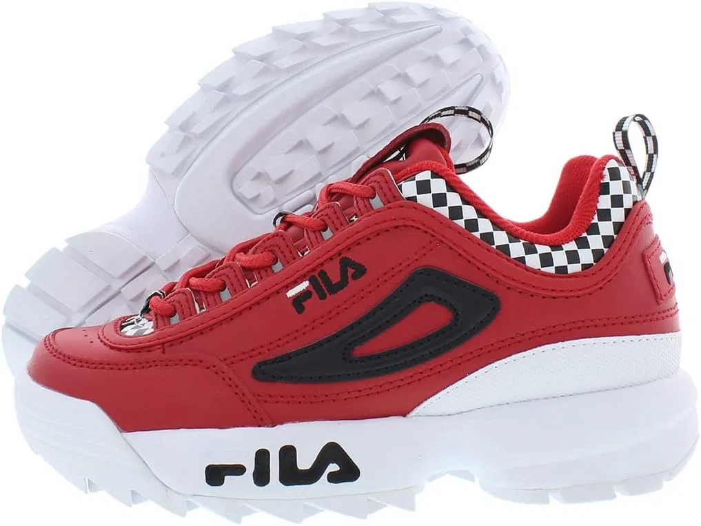 Детские кроссовки для мальчиков с принтом Disruptor II Premium RT Checker Fila, Red/Black