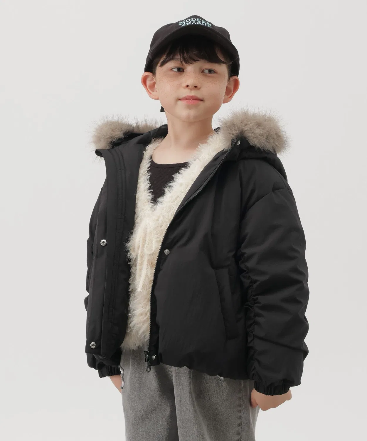 Детская куртка-пуховик с капюшоном Light Warm Puffer GLOBAL WORK, Black