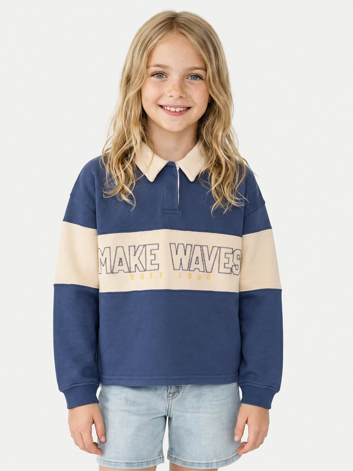 Свитшот свободного кроя для девочки Iconic Waves Roxy, синий — фото 2