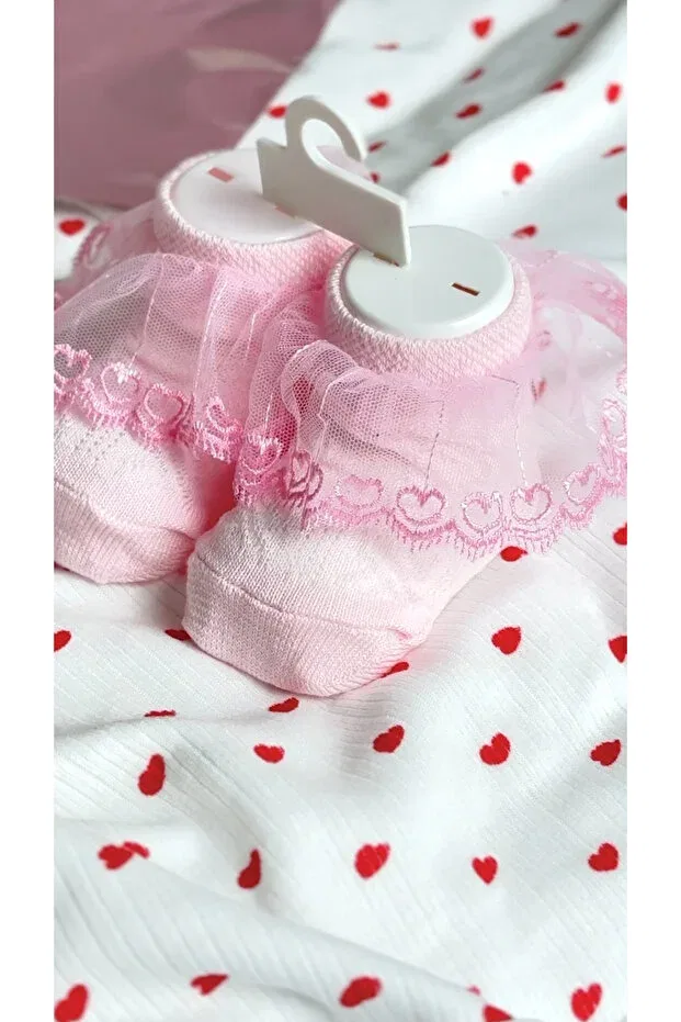 Детские носки для девочек с принтом Heart Detailed Lacy Baby Socks Betsy Studio, Pink