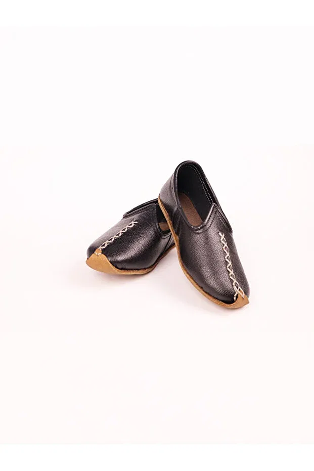 Детские сандалии для девочек с вышивкой Handmade genuine leather local yemeni sandals for children Ertay Deri, Black — фото 2