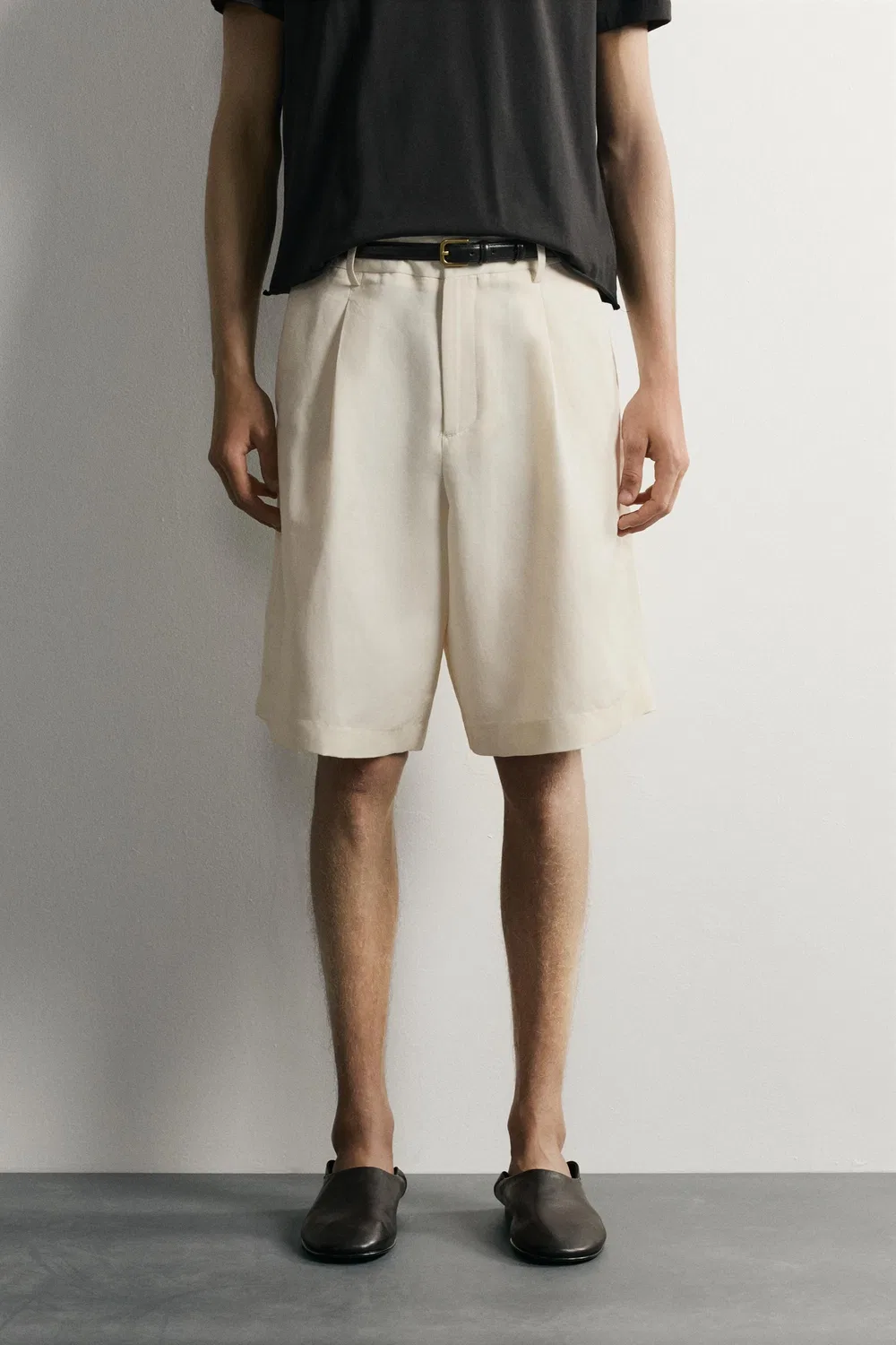 Плиссированные широкие бермудские шорты ZARA, Oyster-white — фото 2
