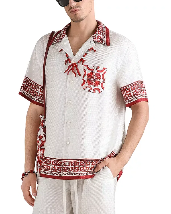 Мужская рубашка с коротким рукавом с принтом Floral Pattern Logo Dolce & Gabbana, Natural