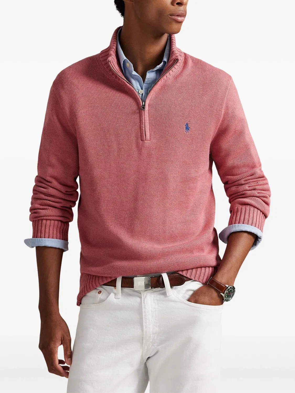 Polo Ralph Lauren Хлопковый свитер на молнии розовый — фото 3