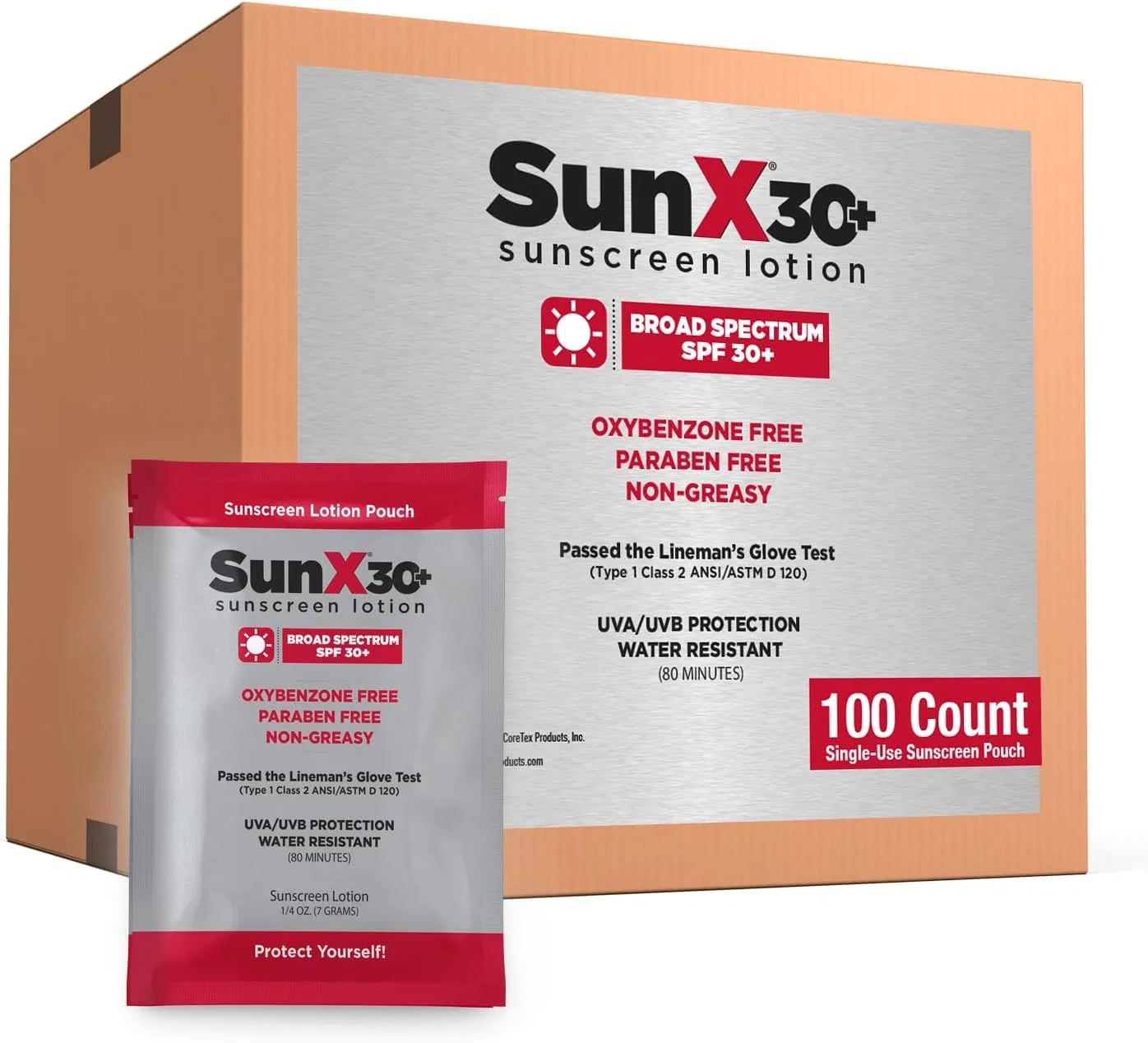 Солнцезащитный лосьон SPF 30 CoreTex Sun X 30, набор 100 пакетиков, 30 мл, белый