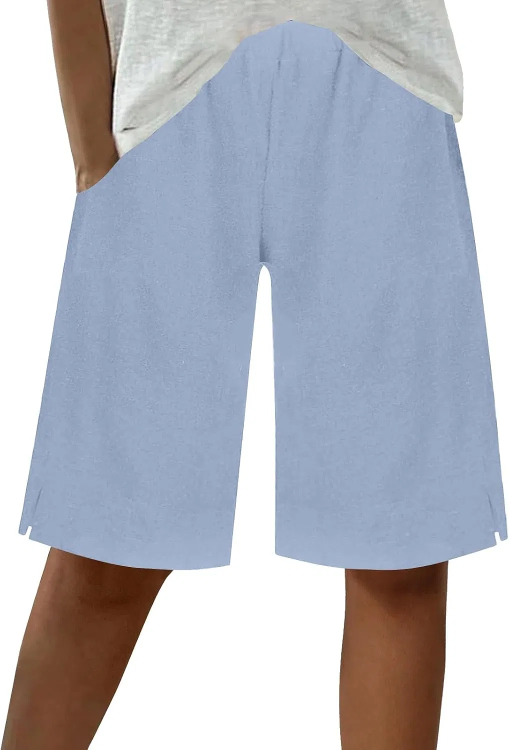 Шорты бермуды женские из льна, Light Blue