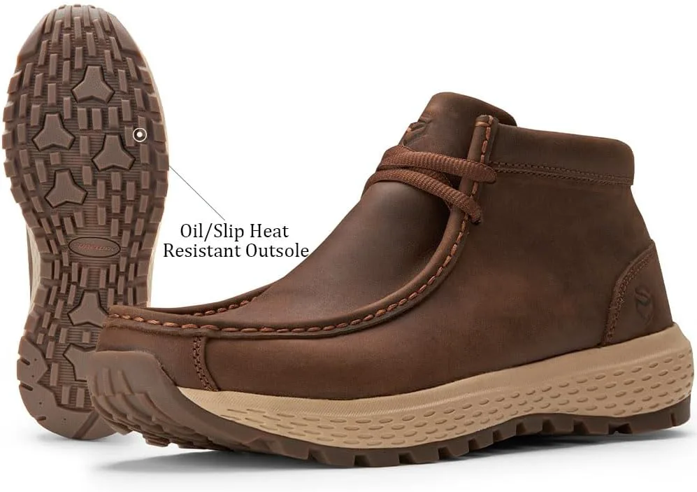 Мужские ботинки SUREWAY Chukka, легкие и прочные кожаные рабочие ботинки с носком-мокасином, модные для походов, вождения, Челси-ботинки для комфорта в любую погоду (офис, повседневная носка, нарядные), коричневый — фото 4