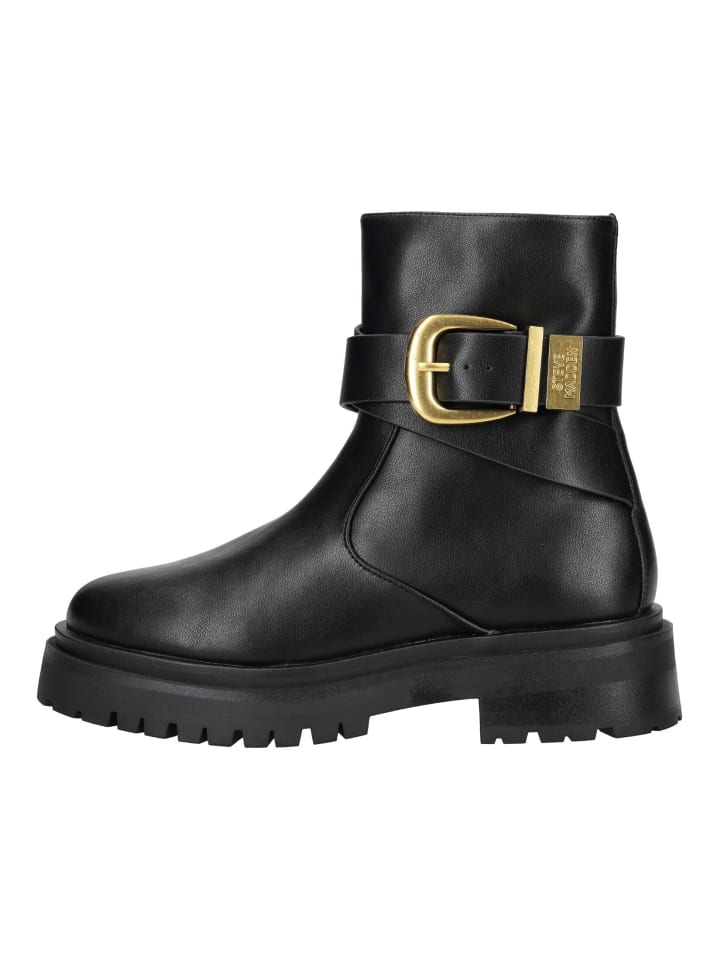 Женские байкерские ботинки Steve Madden кожаные с золотой пряжкой, черный — фото 2