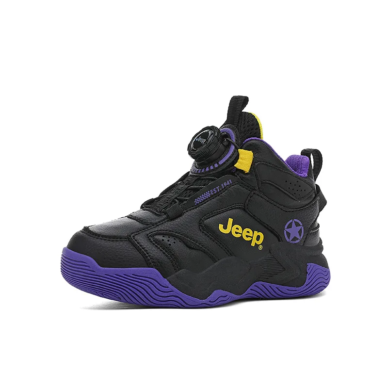 Детские баскетбольные кроссовки Running Collection Jeep, Black Purple Yellow[Leather Upper-All-Season] — фото 3