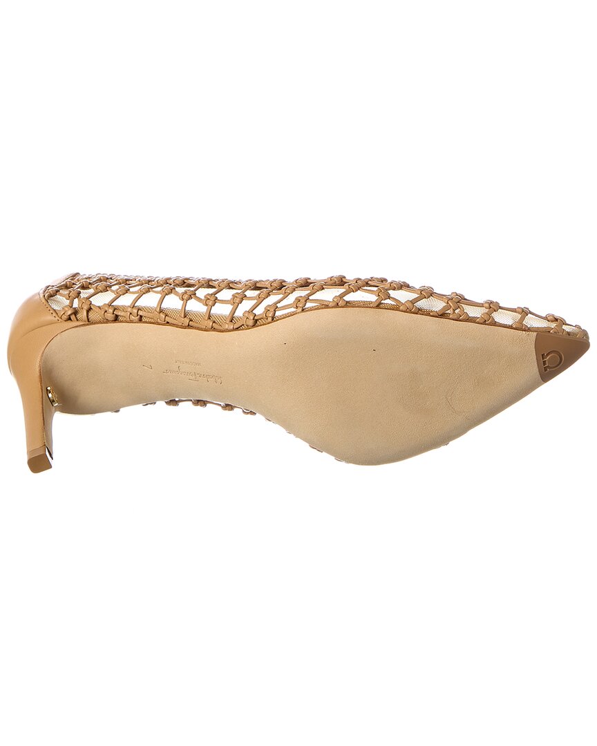 Ferragamo Ilary N70 туфли-лодочки из сетки и кожи Salvatore Ferragamo, бежевый — фото 4