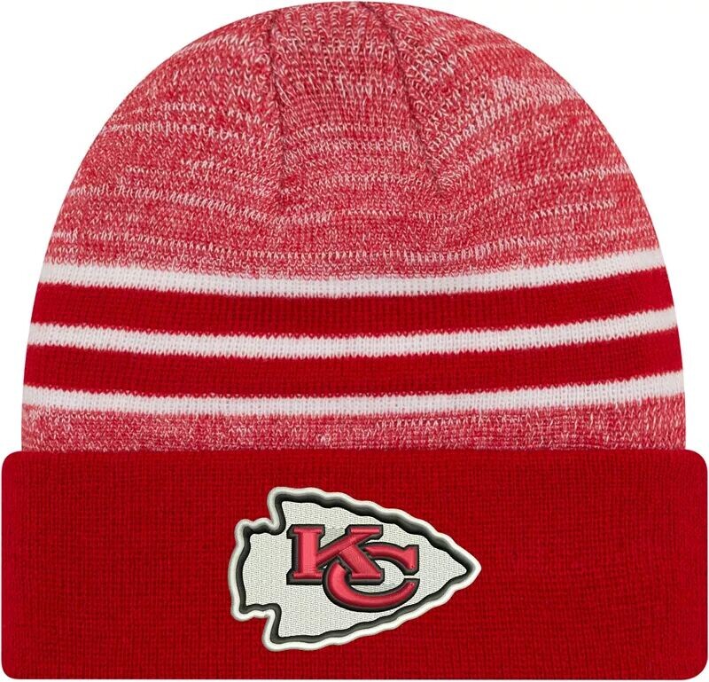 

Мужская красная вязаная шапка New Era Kansas City Chiefs с мраморным рисунком