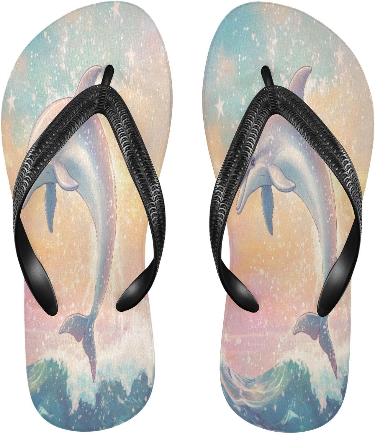 

Вьетнамки с блестящим дельфином и морской волной, пляжные шлепанцы для душа, резиновые нескользящие летние тапочки для мужчин и женщин Sinestour, Sparkling Dolphin Ocean Wave