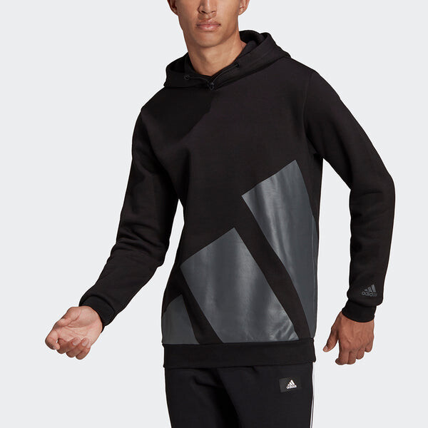 Толстовка Men's adidas Large Logo Hood Casual Sports Pullover Black, черный — фото 2