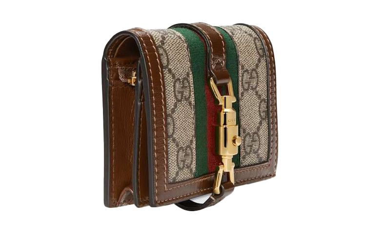 GUCCI Кошелек-клатч Jackie 1961 Canvas With Leather, кардхолдер маленький женский зеленый коричневый мультиколор — фото 2