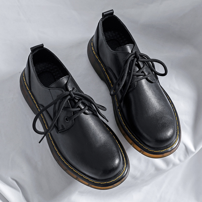 WEISHIBANGWEI Повседневные кожаные туфли мужские черные с потайным клином, цвет Black Hidden Wedge — фото 4