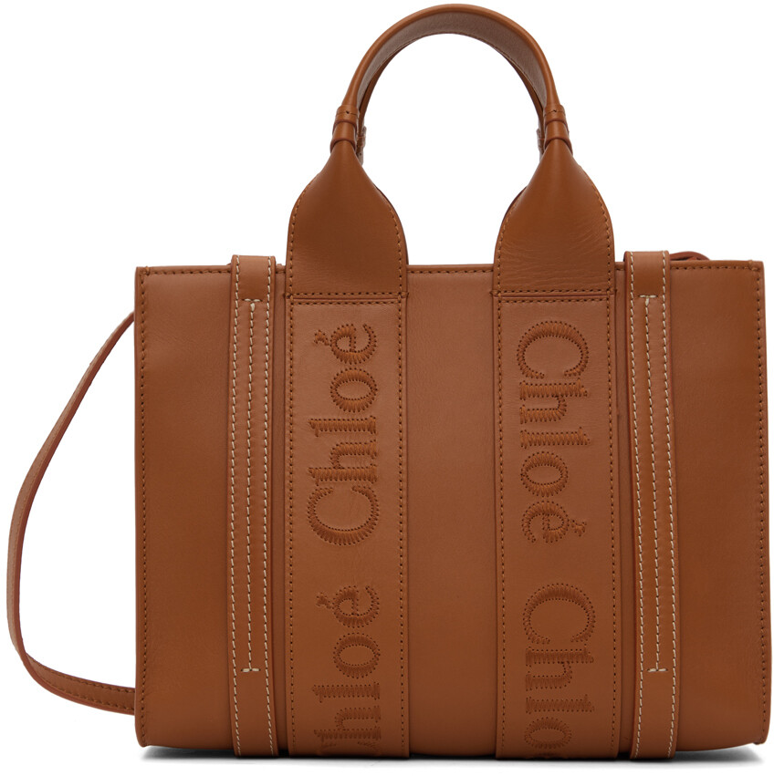 

Коричневая маленькая объемная сумка с короткими ручками Woody Chloé, Коричневый, Коричневая маленькая объемная сумка с короткими ручками Woody Chloé