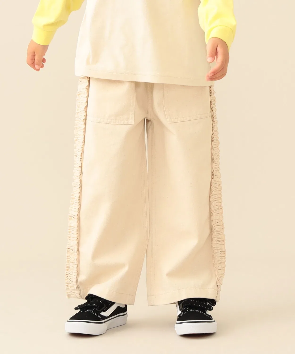 Детские брюки для девочек с боковыми рюшами, модель Side Frill Denim BEAMS mini, Натуральный