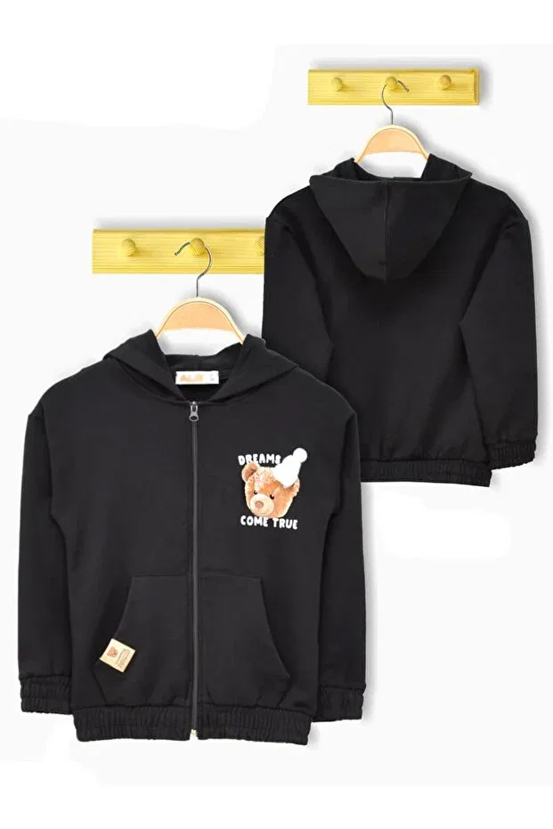 Детское худи для девочек с принтом Bear Printed Hooded Sweatshirt Dijitex, Black
