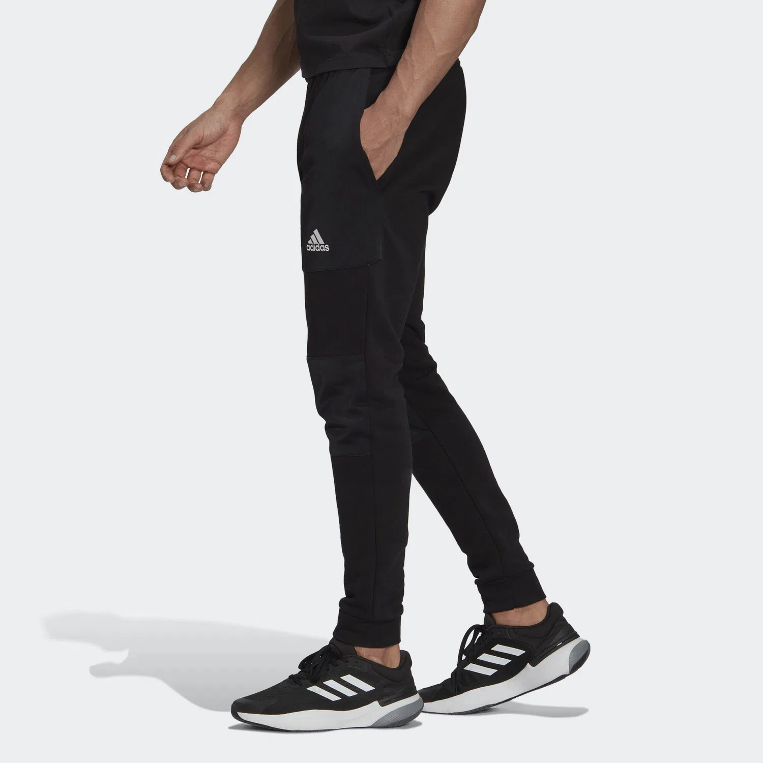 Мужские штаны из французского терри Adidas Essentials BrandLove, Schwarz Weiss — фото 3
