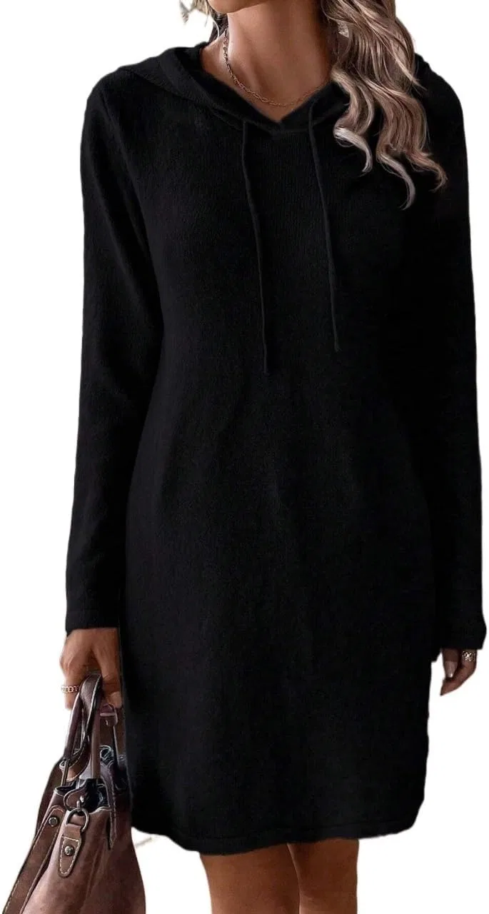 Женское свободное платье с капюшоном Huhuidong, Black
