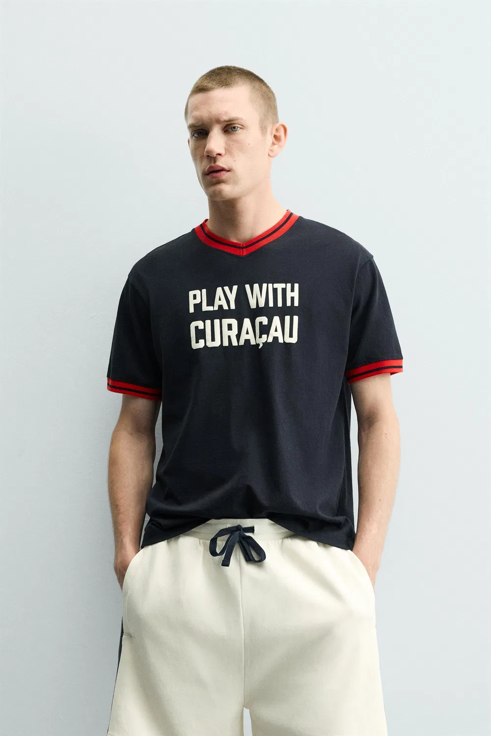 Футболка с контрастным принтом в виде слогана ZARA, Navy blue — фото 2