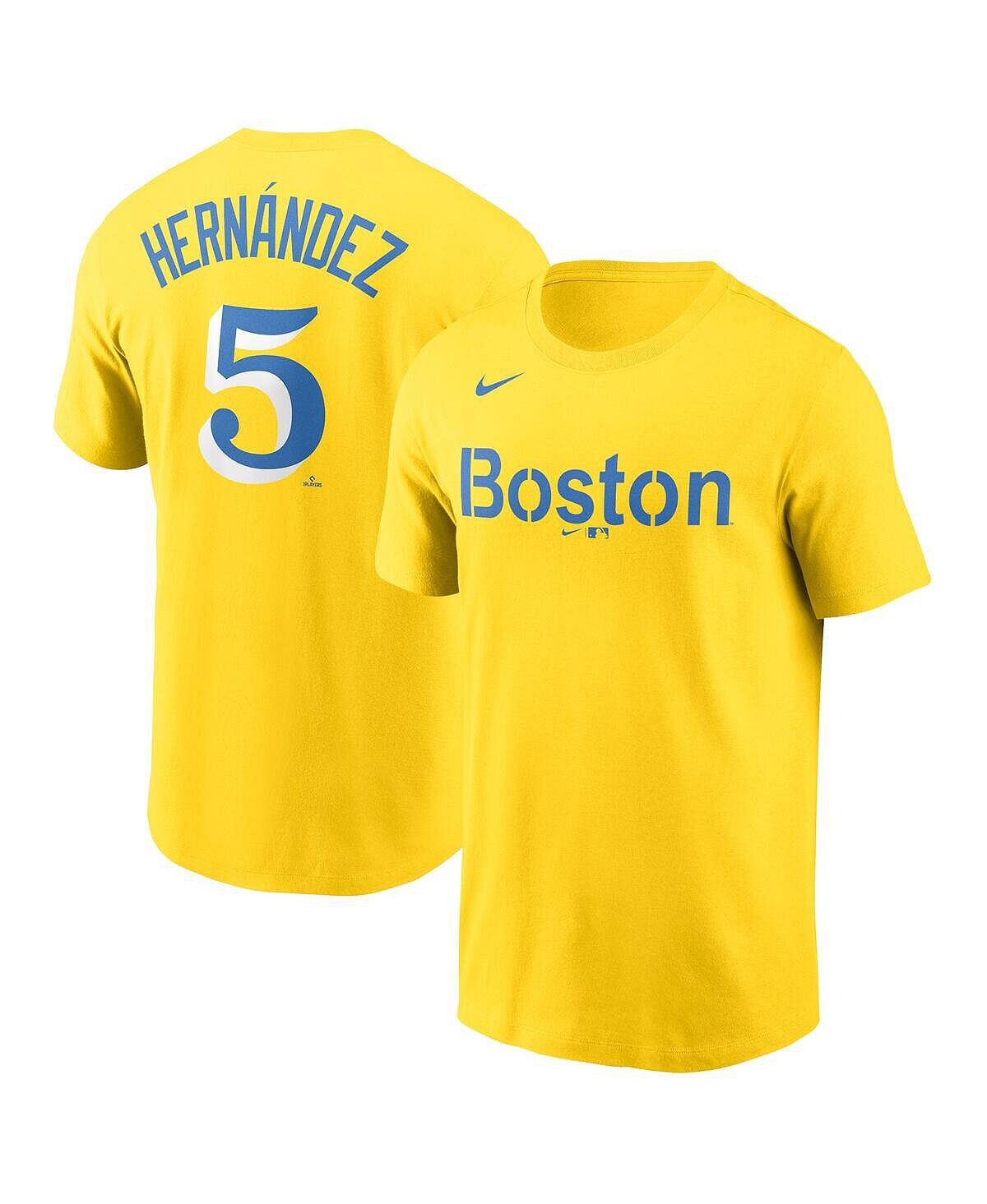 

Мужская футболка enrique hernandez gold и blue boston red sox 2021 city connect с именем и номером Nike, мульти