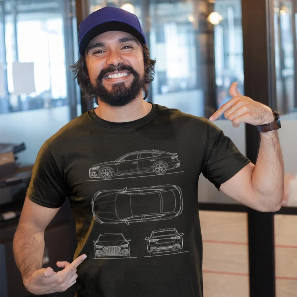 Мужская футболка с принтом RS 5 Sportback Blueprint Ofmtees, Navy — фото 2