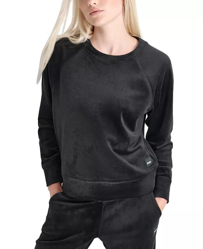 

Женская толстовка с круглым вырезом цвета платины и велюра DKNY, черный