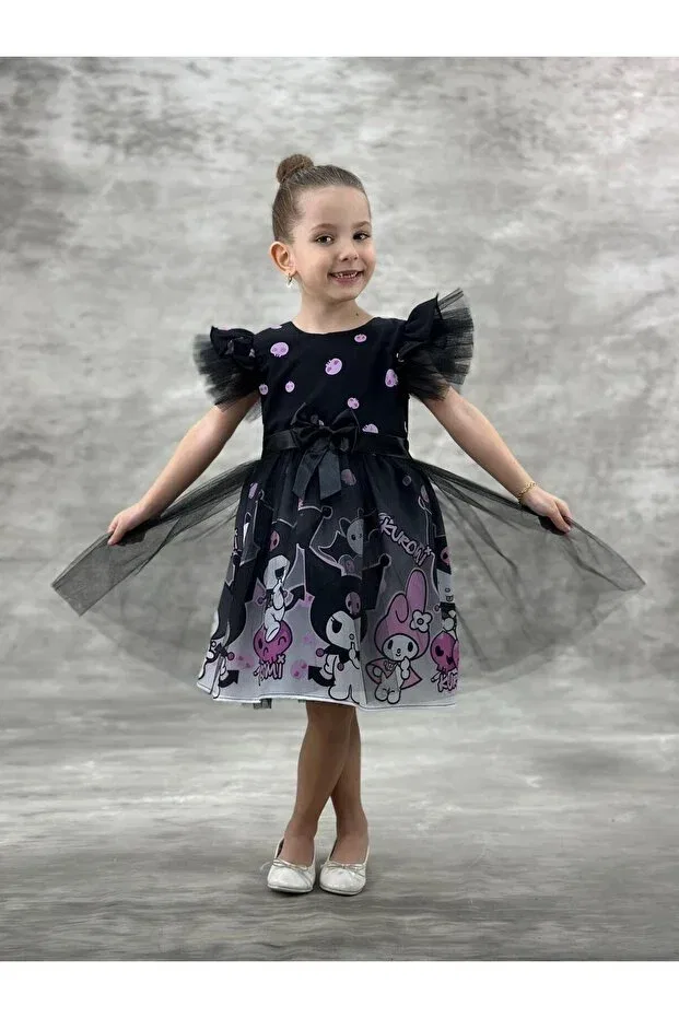 Детское платье для девочек с принтом Kuromi Birthday Dress Little Pumpkin, Black — фото 2