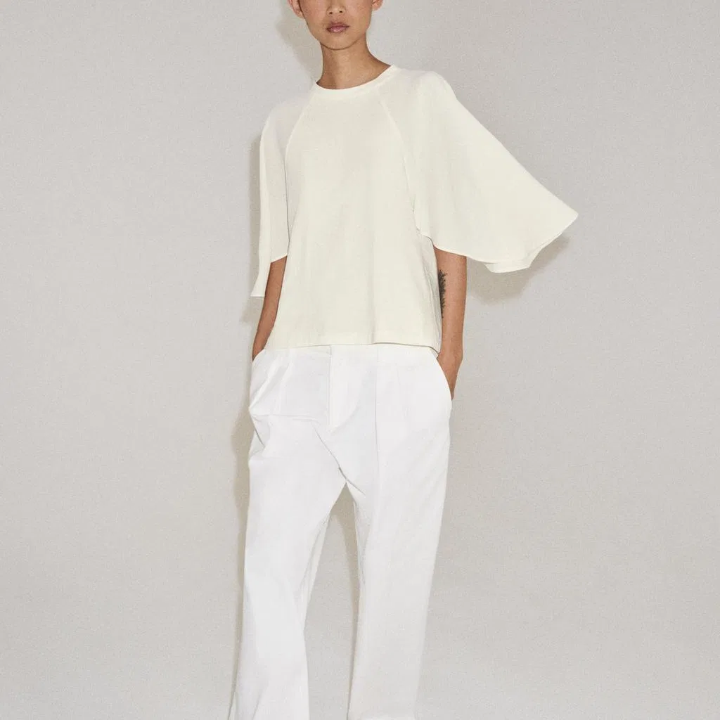 Женская футболка с круглым вырезом и прямым кроем, ZARA, Raw White — фото 4