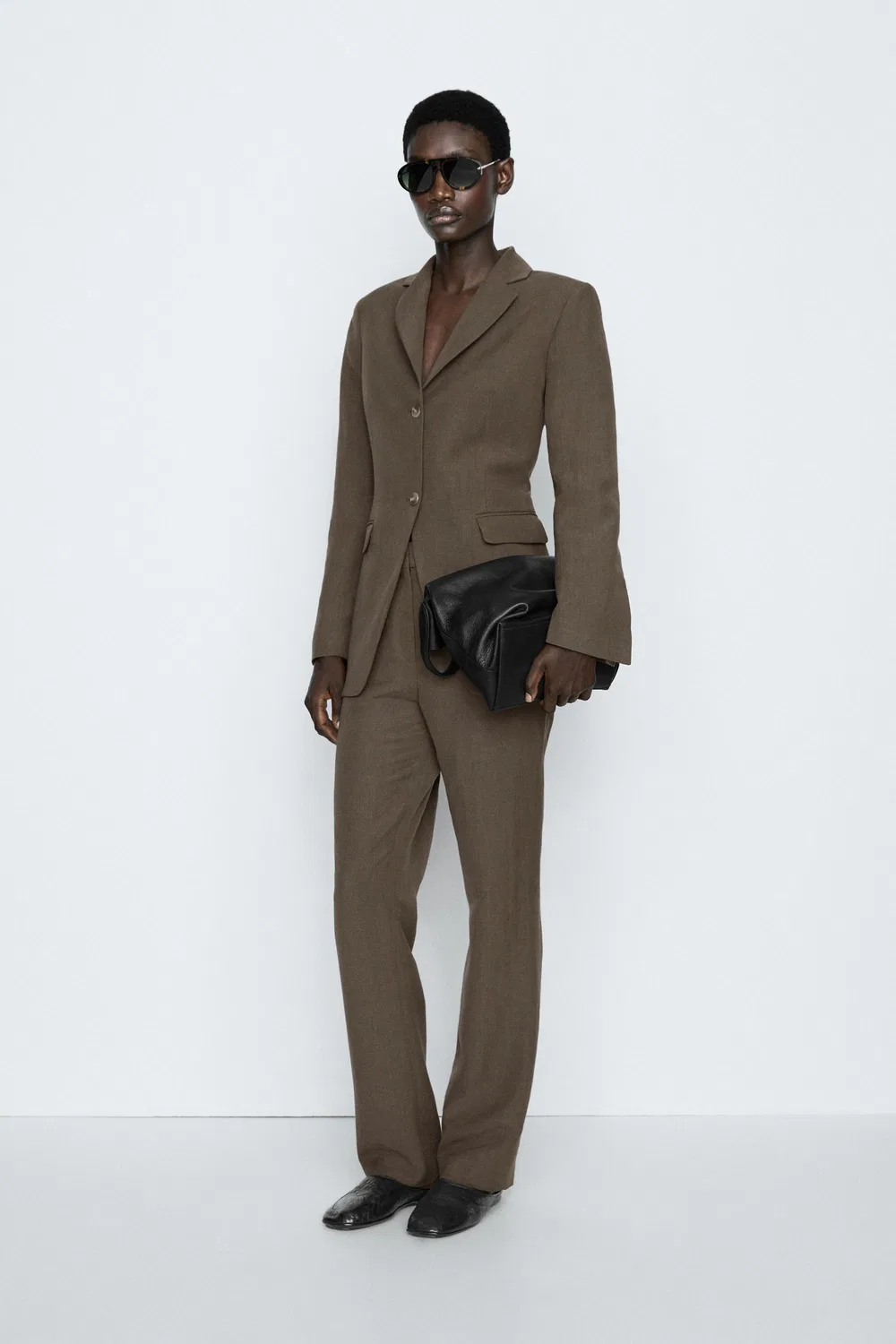 Брюки Massimo Dutti Studio Linen-Blend Tailored, коричневый