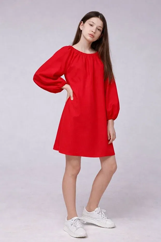 Детское платье для девочек с длинным рукавом Neocotton, Красное — фото 4