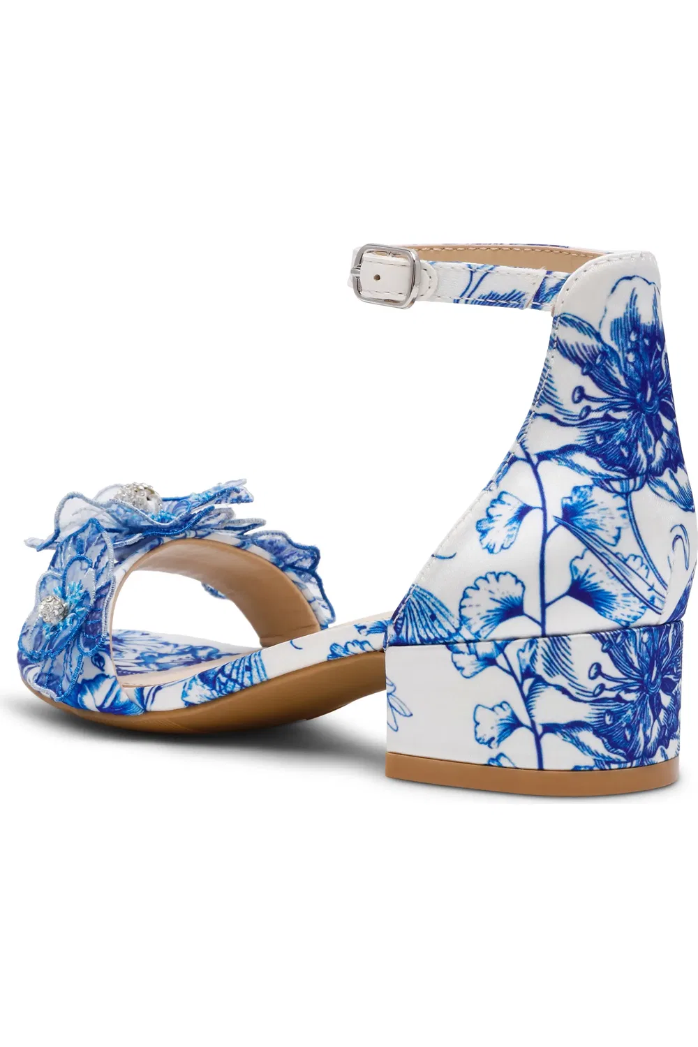Детские сандалии на невысоком каблуке с цветочным принтом Petra Betsey Johnson, White/Blue Floral — фото 2