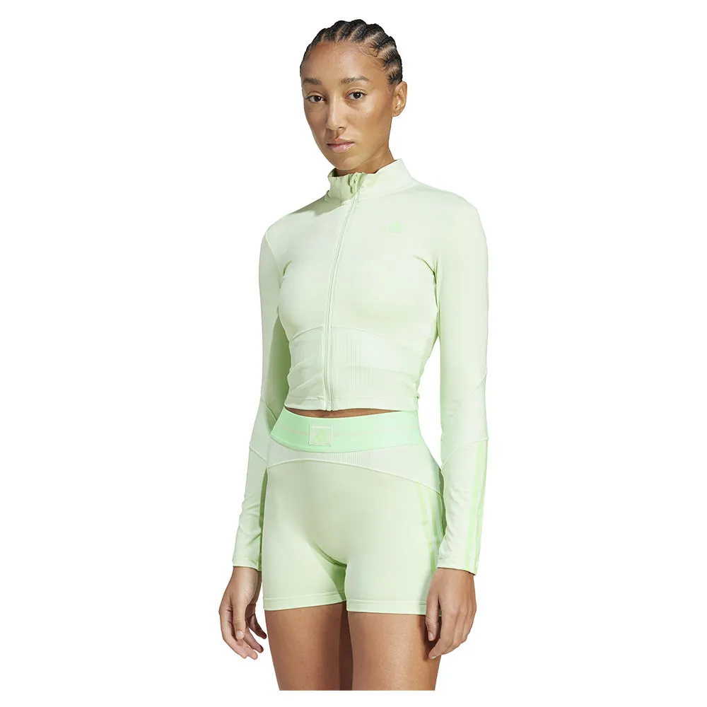 

Толстовка спортивная adidas Hyperglam Rib Zip Thru Cover Up full zip, зеленый