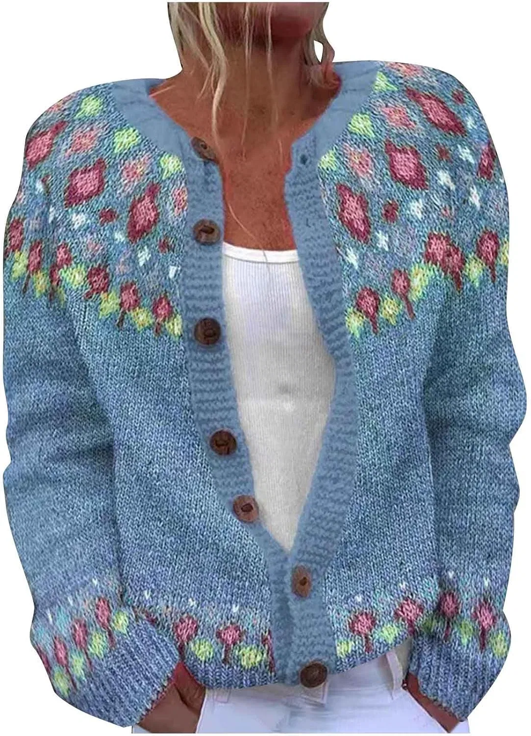 Женский кардиган с принтом, Vintage Printed, светло-синий