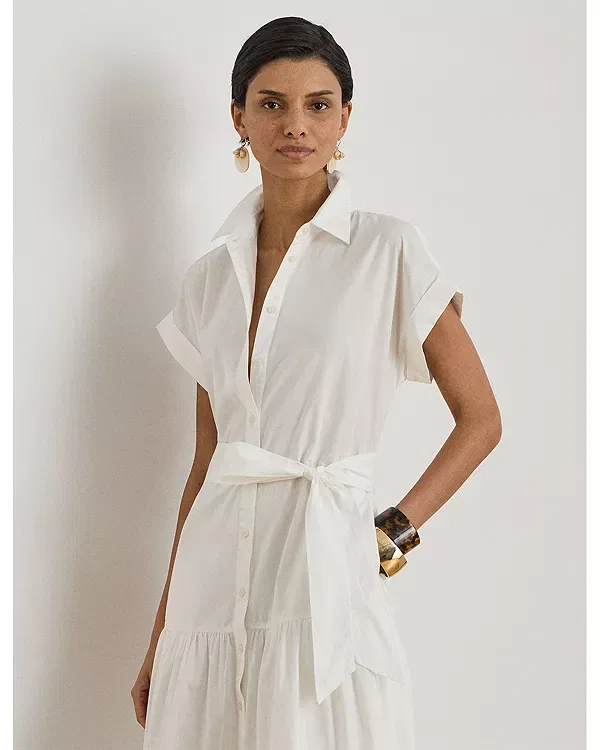 Женское хлопковое платье с вышивкой Eyelet Broadcloth Tiered Shirtdress Ralph Lauren, белый — фото 2
