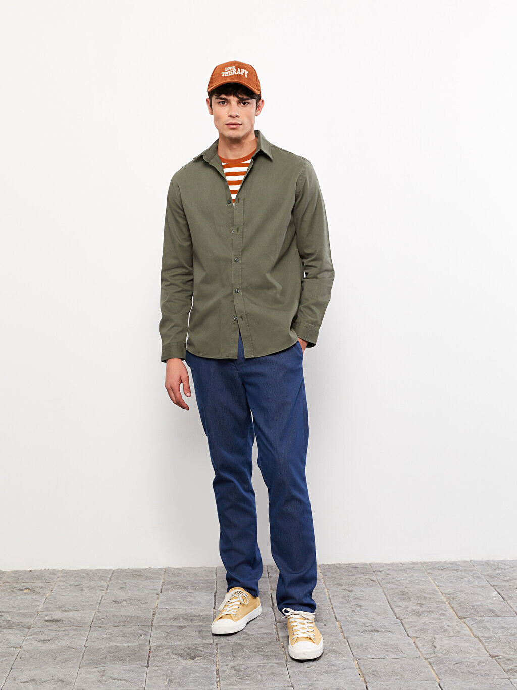 

Мужская рубашка Slim Fit с длинным рукавом из габардина LCW Casual