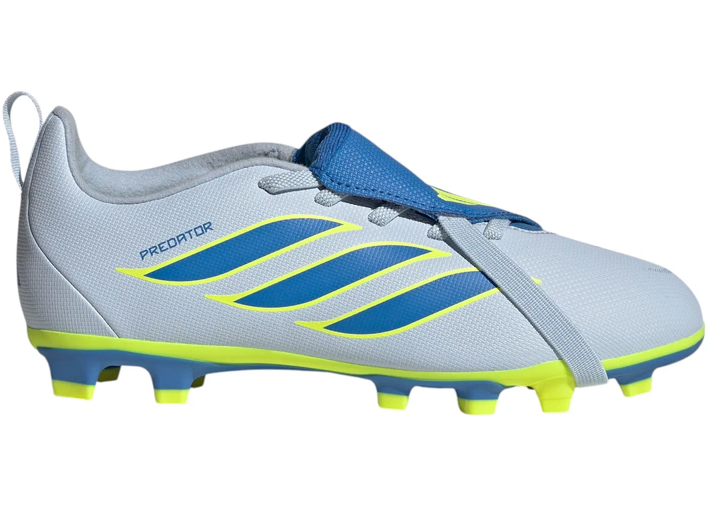 Детские бутсы с откидным языком Adidas Predator Club Fold-Over Tongue FG/MG Ice Cold Precision Pack, Crystal Sky/Ray Blue/Team Solar Yellow 2