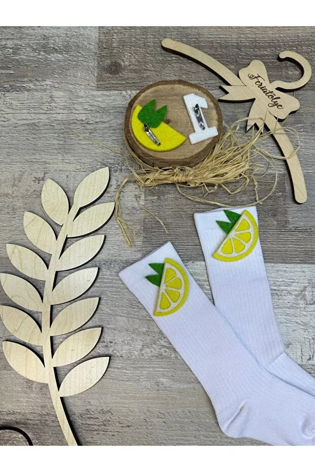 Детские носки для новорожденных с принтом Knee length lemon concept baby socks Feriatolye, White — фото 3