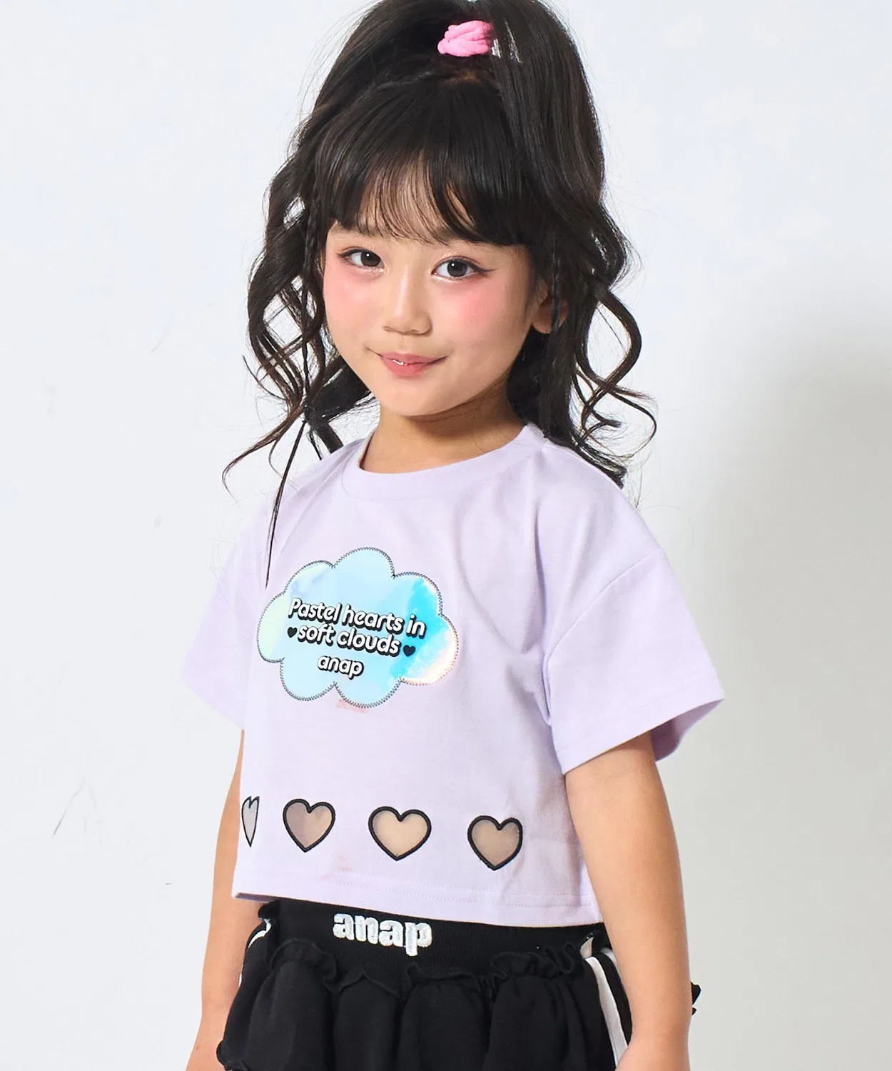 Детская футболка с принтом Heart Aki Hologram Patch Cropped ANAP kids, Lavender
