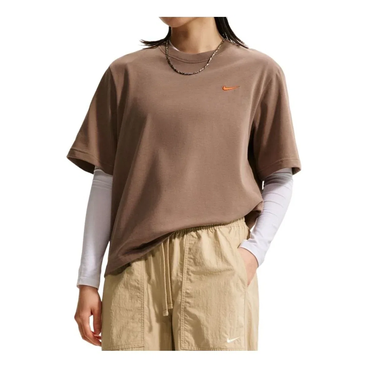 Женская футболка Sportswear Boxy Linen Oversized T-Shirt 'Brown Flax Mink Brown' Nike, Brown/Flax/Mink Brown
