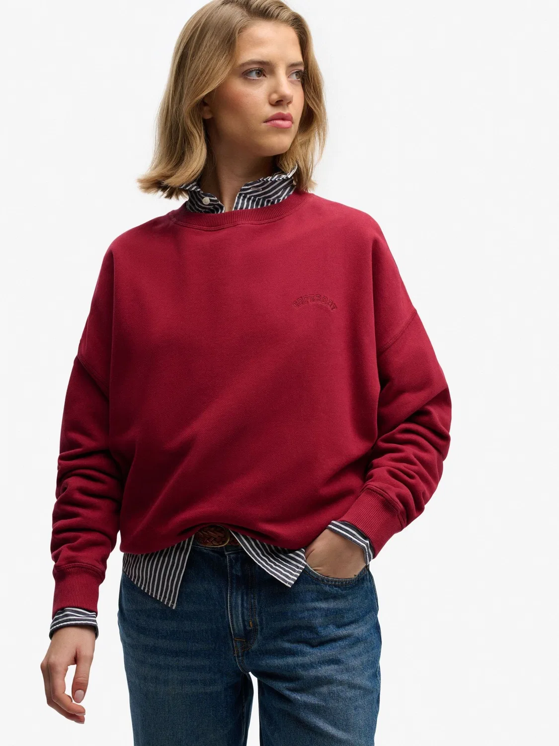 Свитшот с логотипом, свободный крой, Essential Logo Superdry, красный
